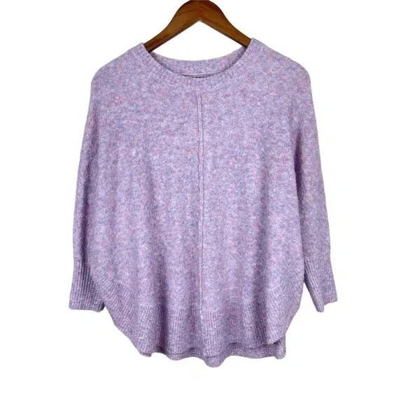 Lou & Gray for Loft Marled Poncho Sweater in purple frost heather, Large - Picture 4 of 10